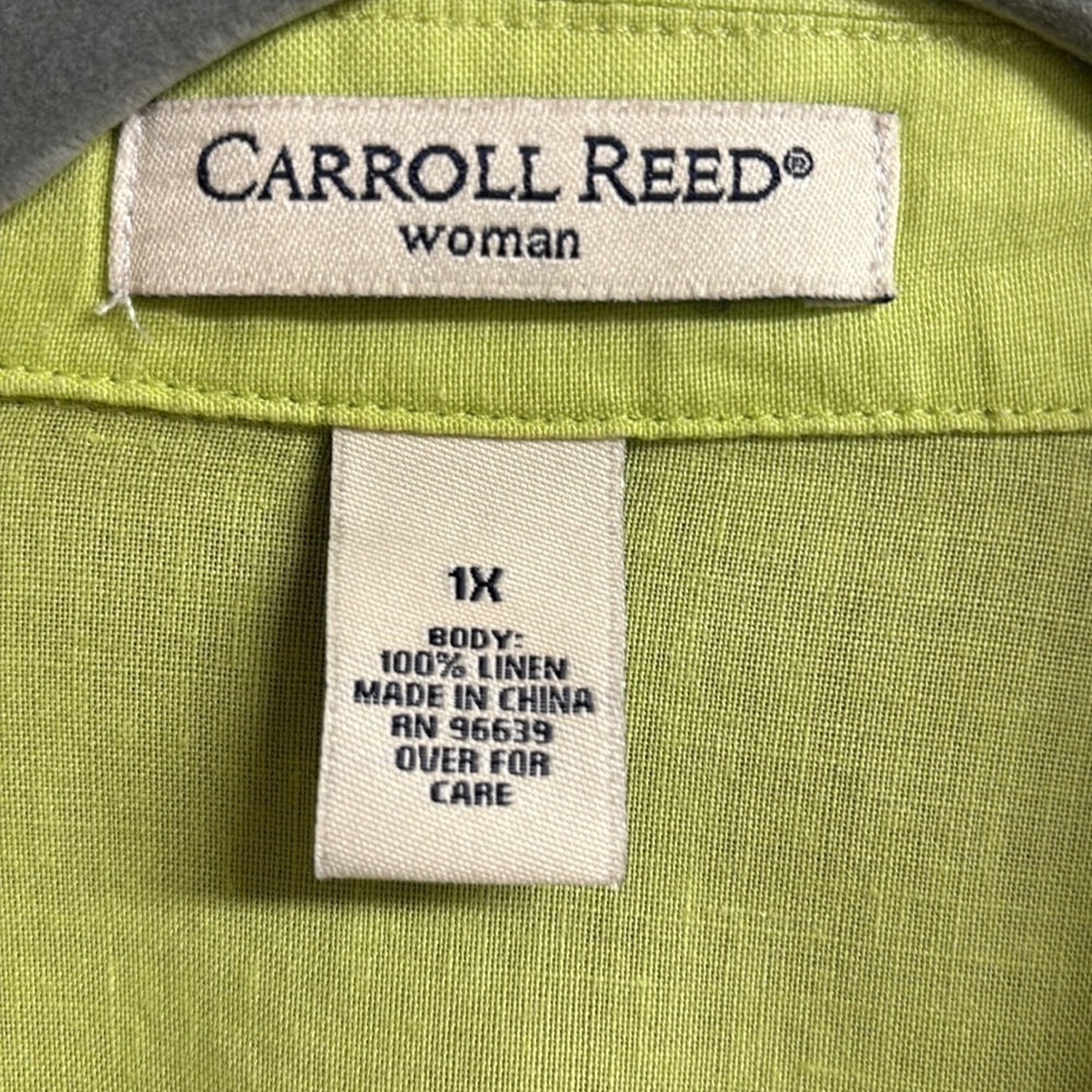 Carroll Reed Woman 100% Linen Lime Green Button Up Shirt Roll Tab Sleeve Size 1X - Picture 2 of 11